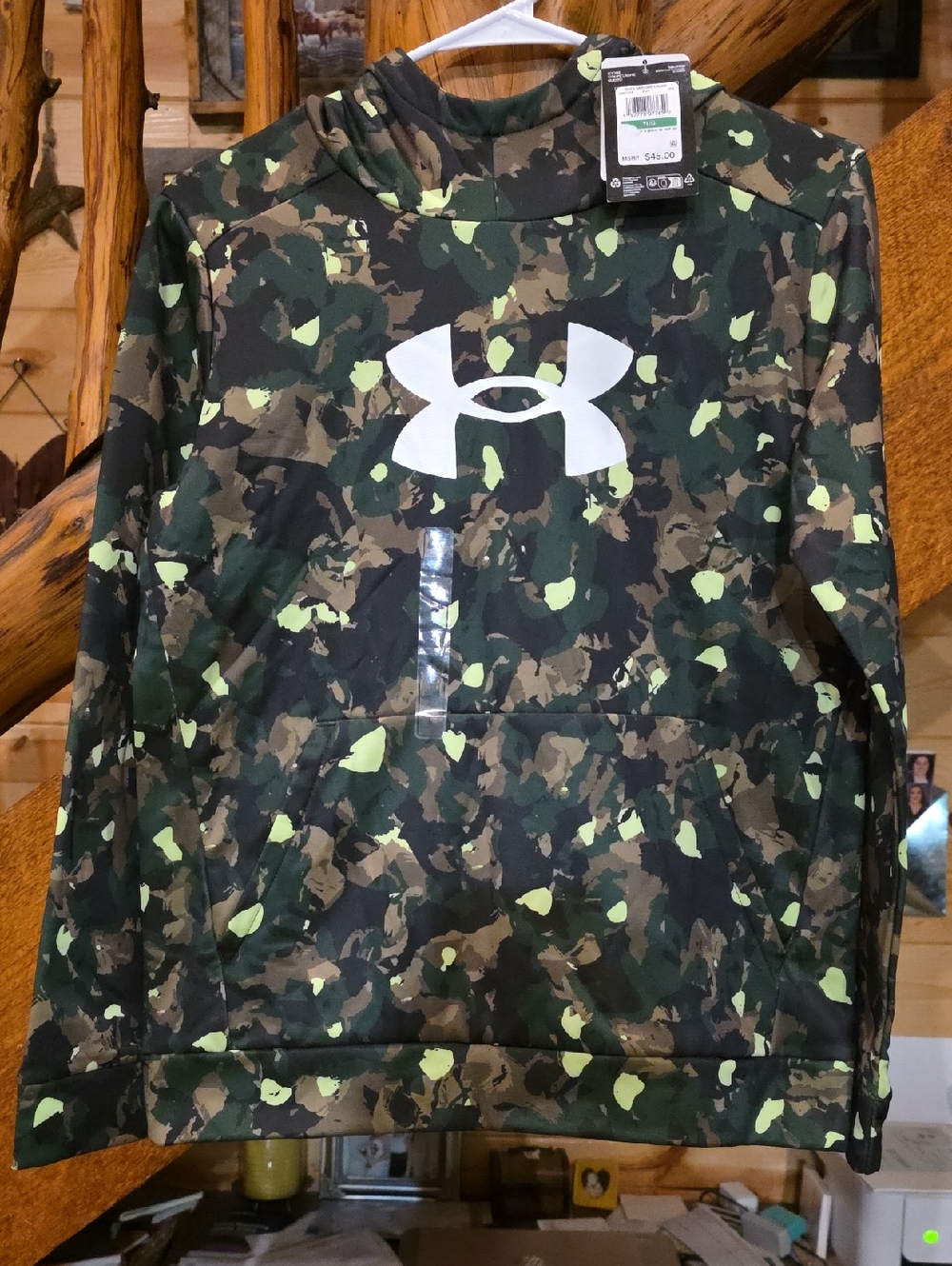 Under Armour Green Camo Hoodie with White Logo